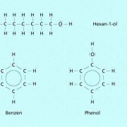 Phenol weist zwar ebenso wie Hexanol eine Hydroxy-Gruppe und sechs Kohlenstoffatome im Molekül auf, ähnelt in der Struktur aber eher dem Benzen. 