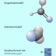 Strukturformeln und Strukturmodelle eines Methanalmoleküls 
