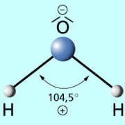 Bau des Wassermoleküls als Dipol (Kugel-Stab-Modell) 