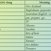 Tabelle: A few Examples of Kiwi-Slang (New Zealand) 