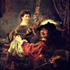 REMBRANDT HARMENSZ. VAN RIJN: Selbstporträt des Künstlers mit seiner jungen Frau Saskia;1635–1636, Öl auf Leinwand, 161 × 131 cm;Dresden, Gemäldegalerie 