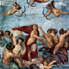 RAFFAEL: Fresken in der Villa Farnesia, Wandfresko,Szene: „Triumph der Galatea“;1511, Fresko, 295 × 225 cm;Rom, Villa Farnesina. 
