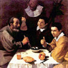 DIEGO VELÁZQUEZ: „Drei Männer am Tisch“;um 1618, Öl auf Leinwand, 108,5 × 102 cm;St. Petersburg, Eremitage.(Schlagschatten und Körpermodulation) 