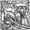 Illustration zum „Der Ritter vom Turn“, Szene: Der Ritter vom Turn schläft in seinem Garten, die Töchter lustwandeln, Entwurf: ALBRECHT DÜRER, 1493, Holzschnitt, 100 x 125 mm, 
