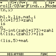Programmierte Funktion zum Erzeugen von n Zufallszahlen aus ]0; 1[Hinweis: Da die n Zufallszahlen aus Gründen der Übersichtlichkeit und Einfachheit in einer fünfspaltigen Matrix ausgegeben werden, ist es sinnvoll, n als Vielfaches von 5 zu wählen. 