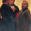 MILI ALEXEJEWITSCH BALAKIREW (1836–1910) (Mitte) auf einem Gemälde von ILJA JEFIMOWITSCH REPIN (1844-1930)