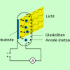 Fotozelle: Durch eine netzartige Anode fällt Licht auf eine Fotokatode. 
