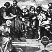 Torricelli war Schüler und Mitarbeiter von Galileo Galilei, der die experimentelle Methode in die Naturwissenschaften einführte. Das Bild zeigt ein Gemälde, auf dem Galileis Versuche mit einer geneigten Ebene dargestellt sind. 