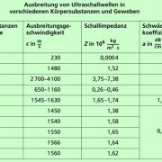 Ausbreitung von Ultraschallwellen in verschiedenen Körpersubstanzen und Geweben 